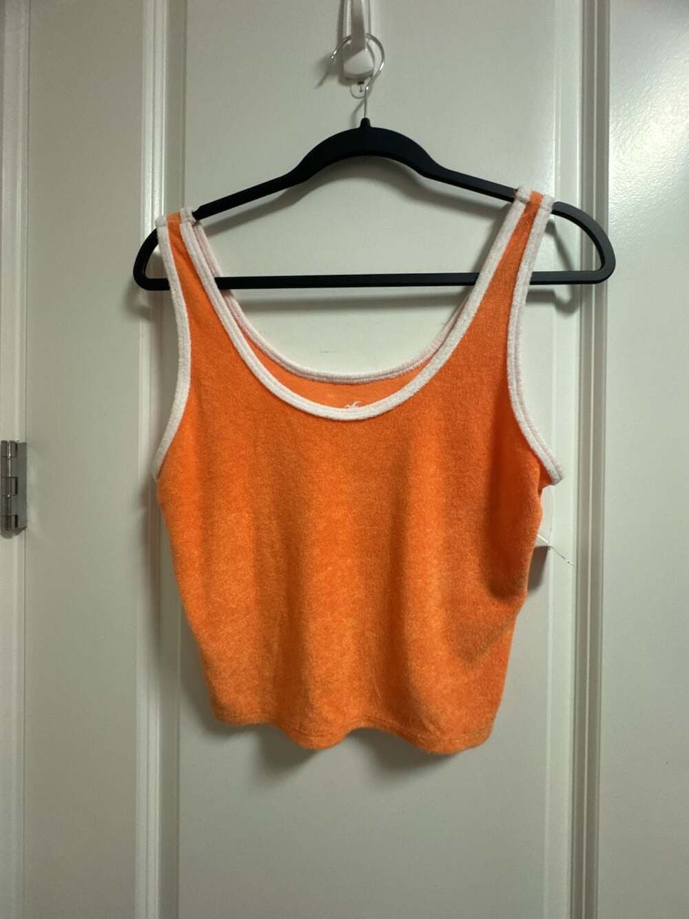 Hollister Terry Cloth Scoop Neck Crop Tank Top Orange White Trim Size L